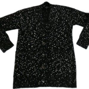 Ann Taylor Petite Women Size XSP Knit Cardigan Sweater Black Gold Stretchy